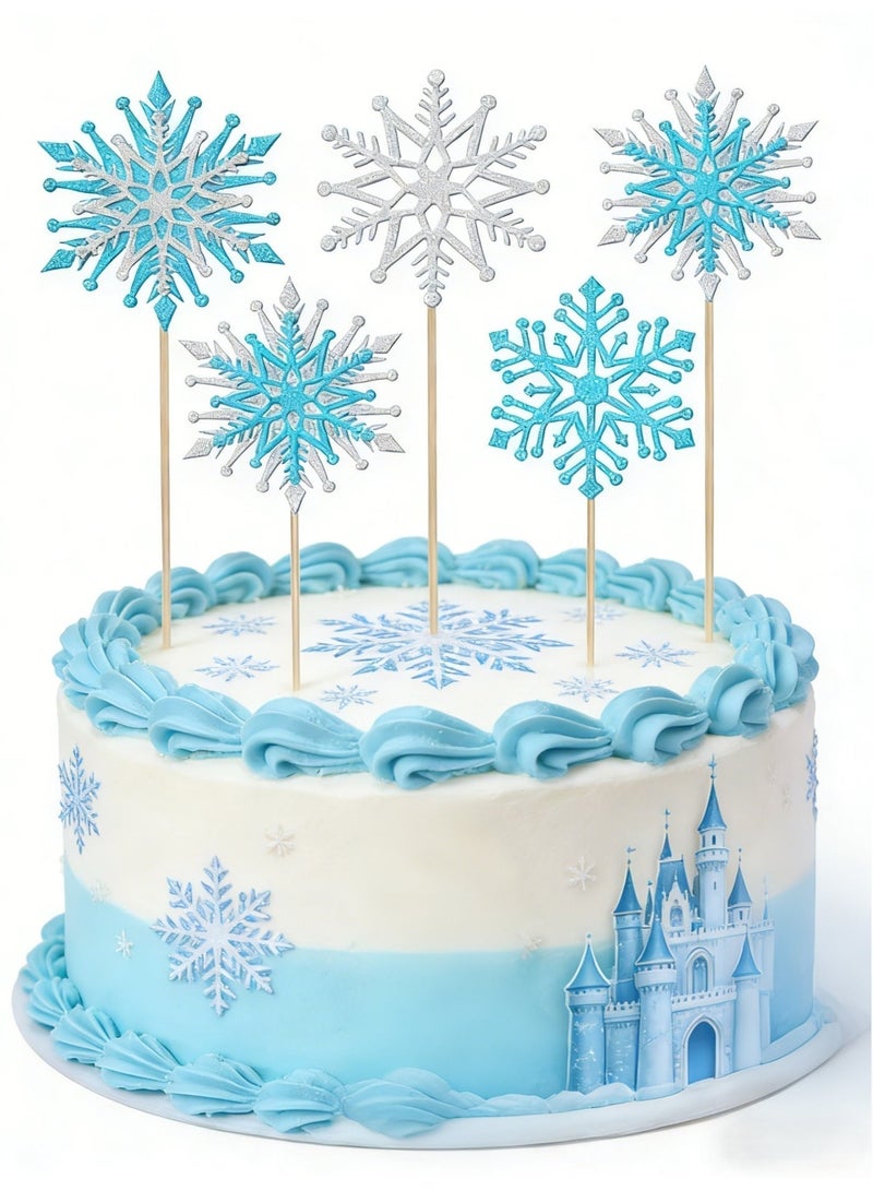 12PCS Frozen Cake Toppers Set Glitter Snowflake Themed Birthday Party Supplies Dessert Cupcake Decoration Picks for Girl‘s Birthday - Image 2